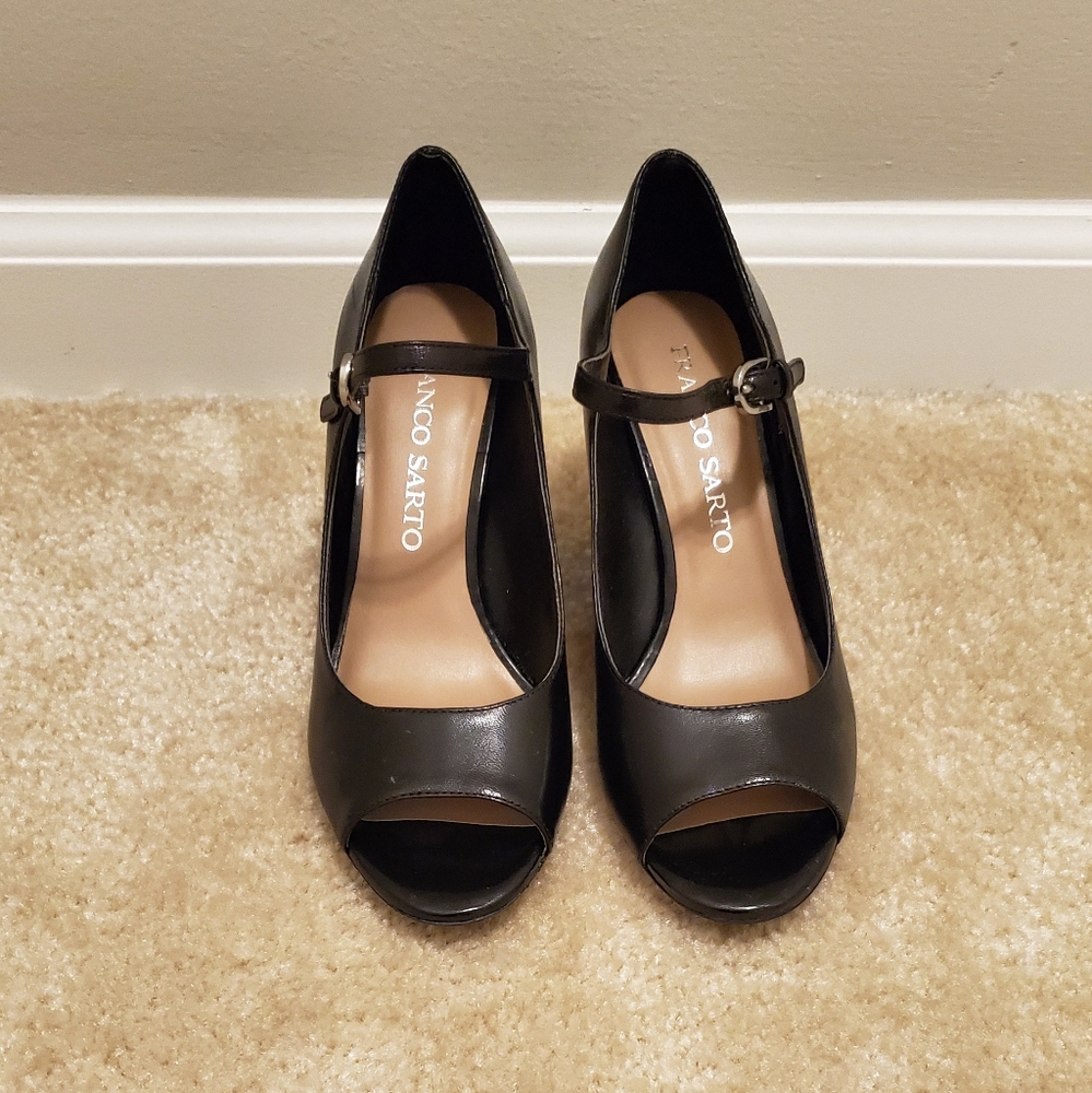 Franco Sarto Black Leather Wedges